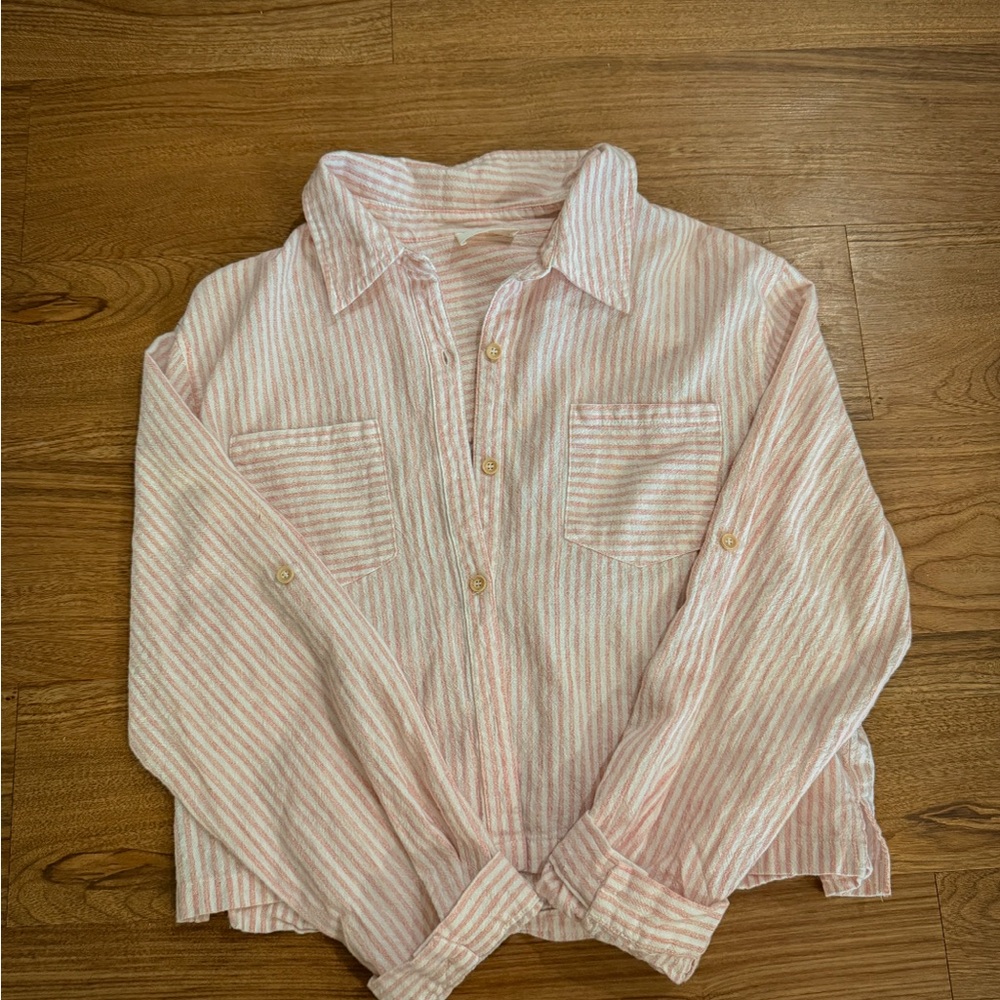 Striped Cropped Button-Up Shirt